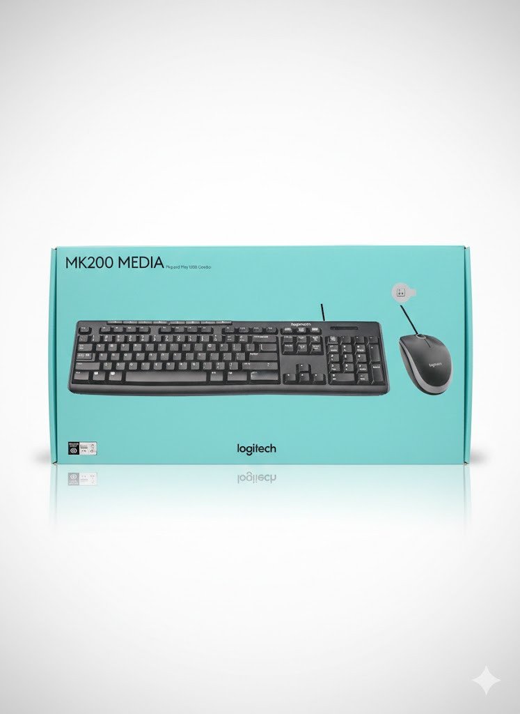 Logitech MK200 Media Wired Keyboard and Mouse Combo – One-Touch Media Controls, Spill-Resistant, Low-Profile Keys